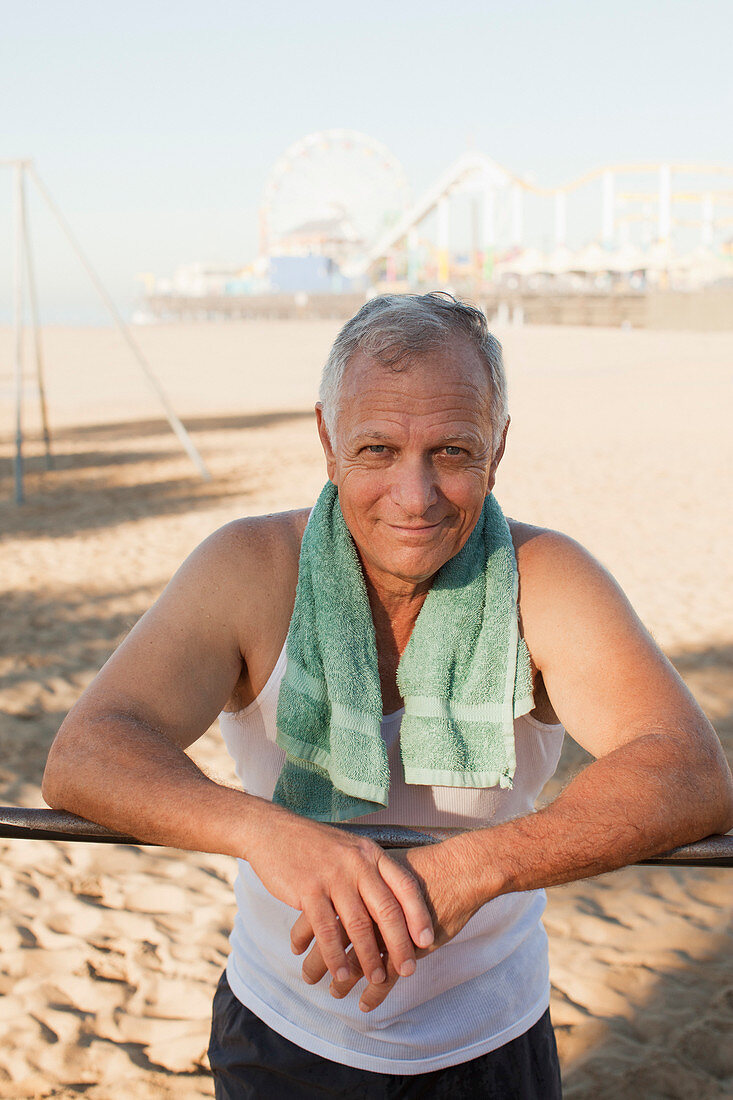 Older man relaxing after workout
