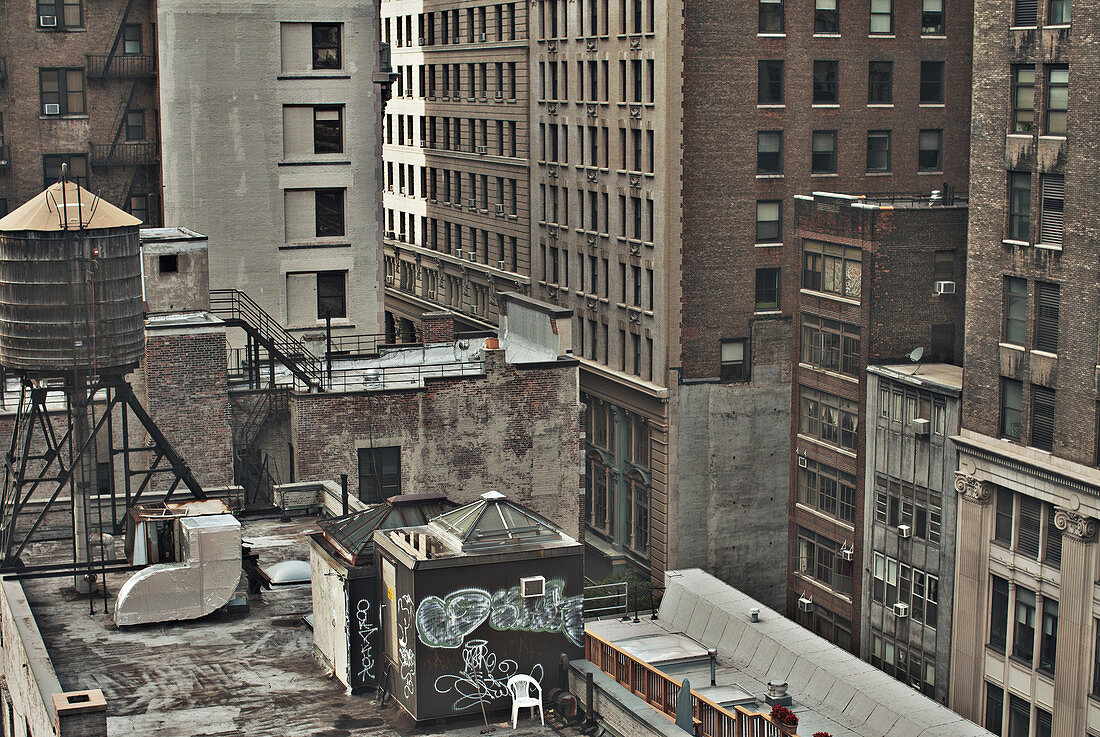 Urban rooftop and buildings