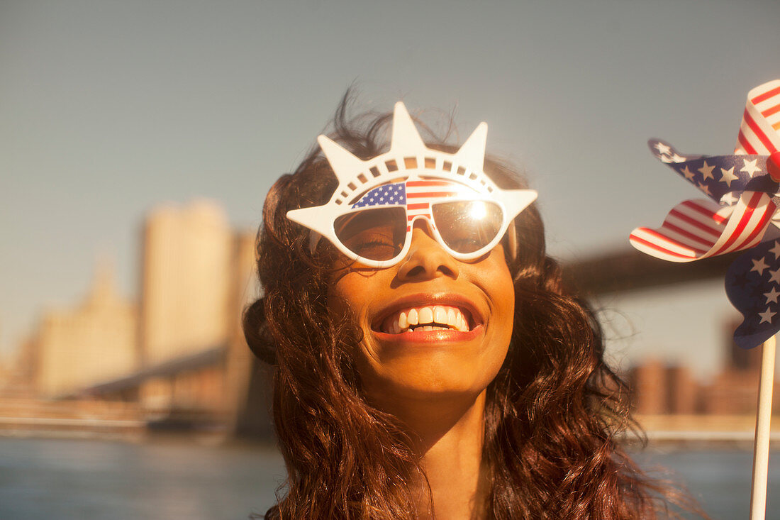 Woman with novelty sunglasses