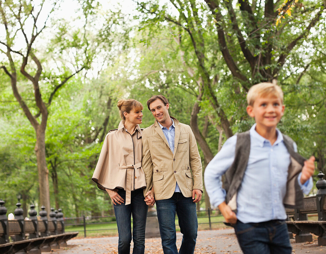 Family walking together in park