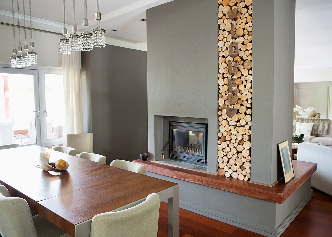 Fireplace in modern house
