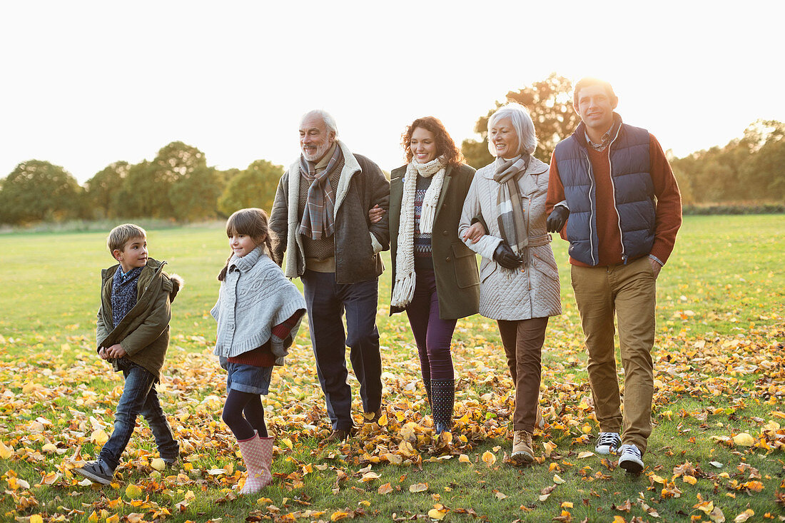 Family walking together in park