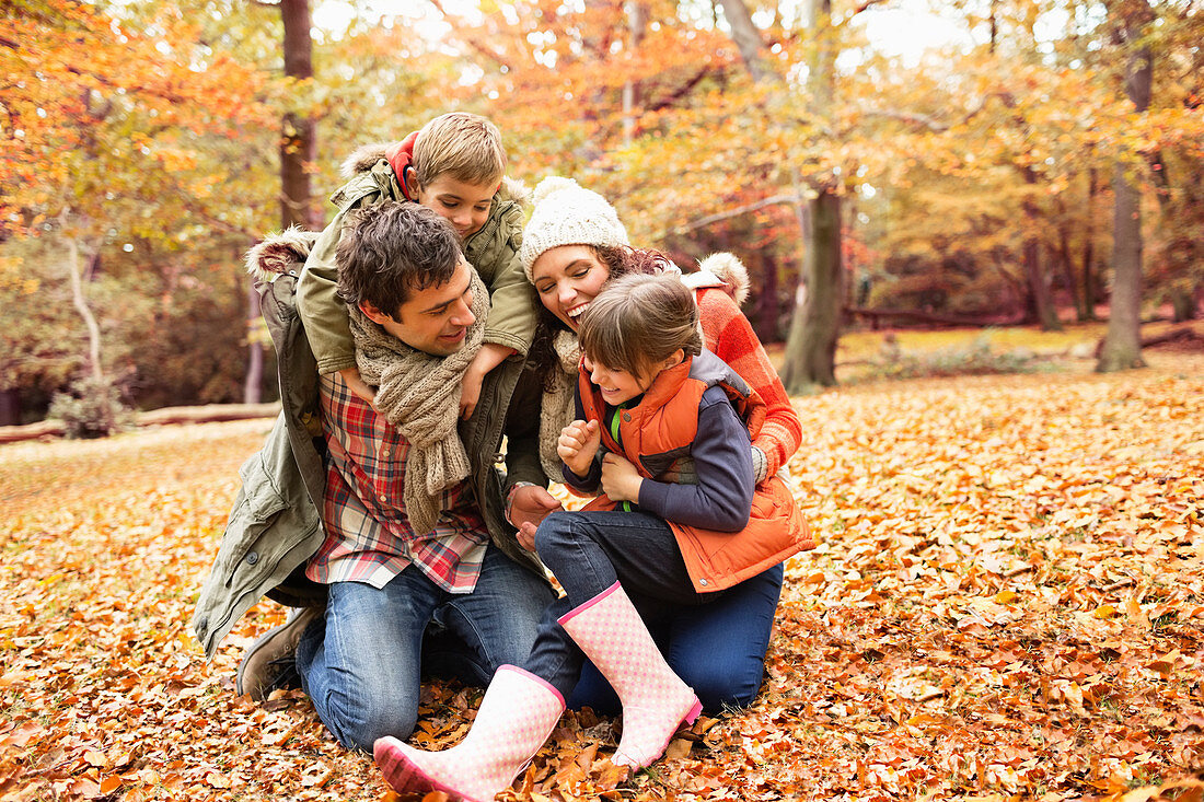 Family playing together in park