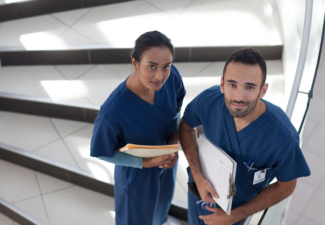 Nurses standing on hospital steps