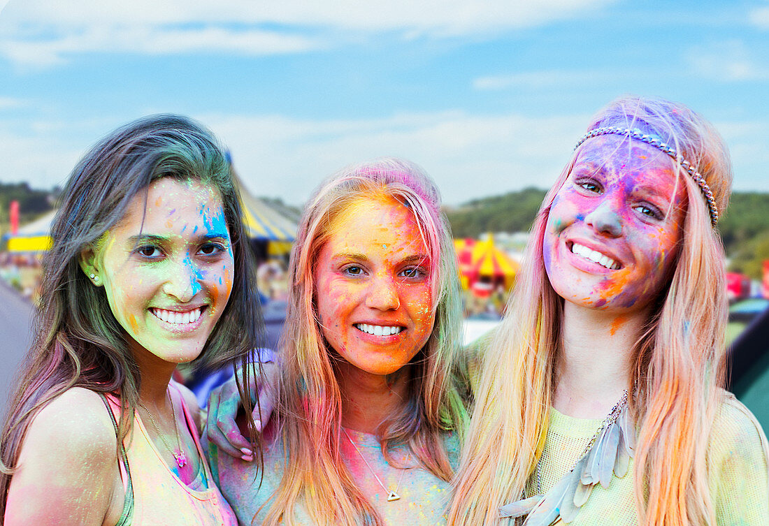 Smiling women at music festival