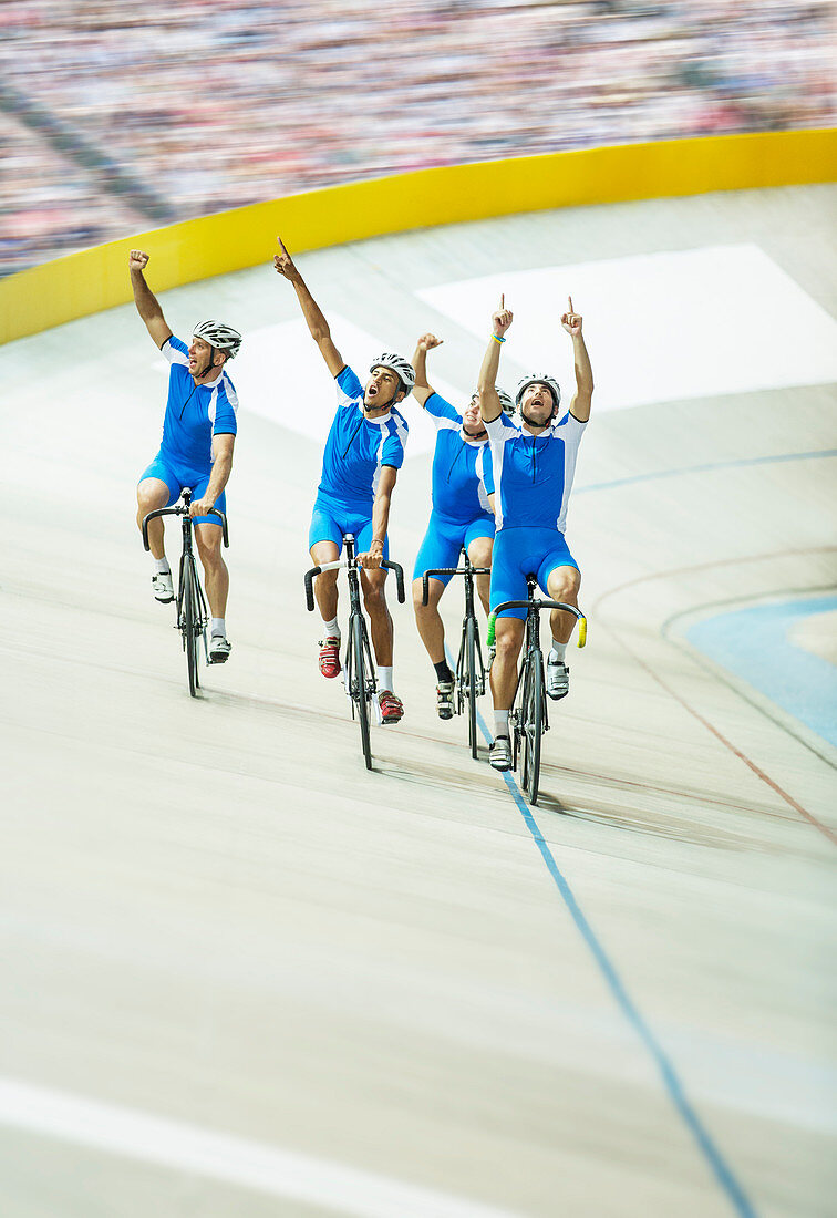 Track cycling team celebrating