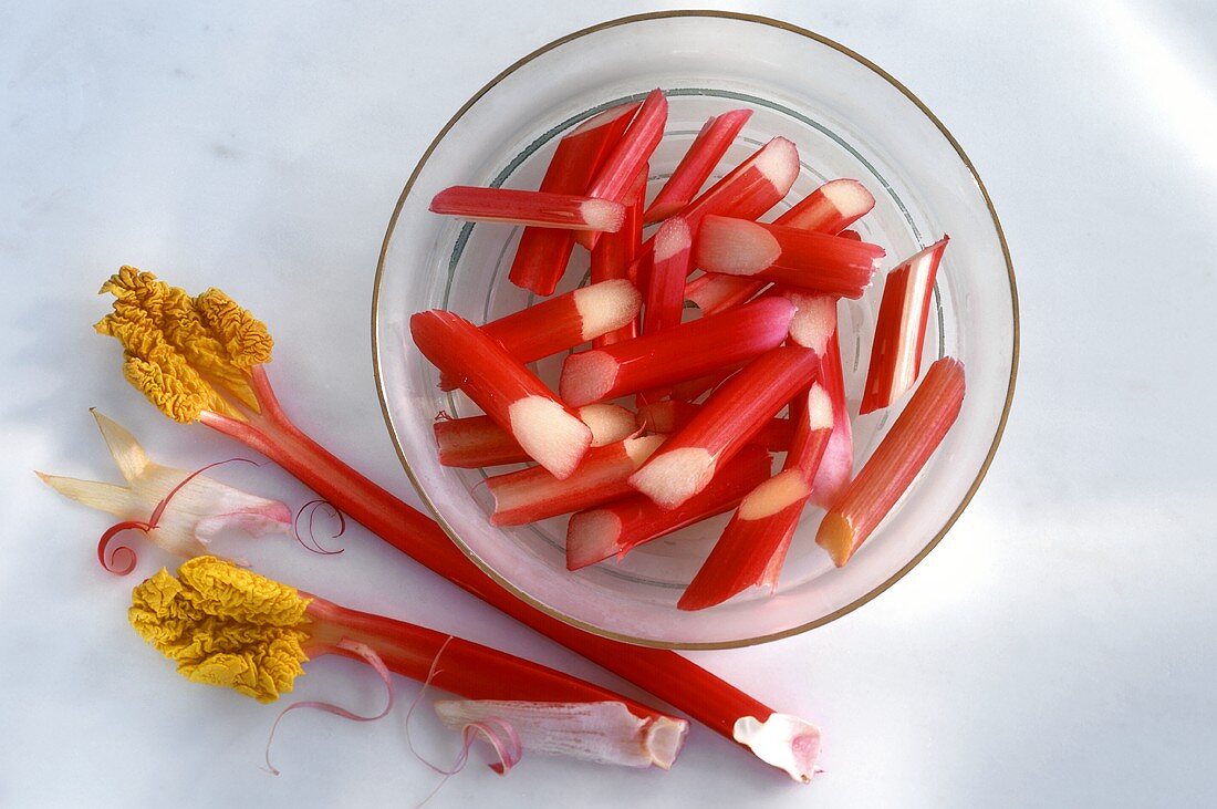 Cut Rhubarb in a Bowl