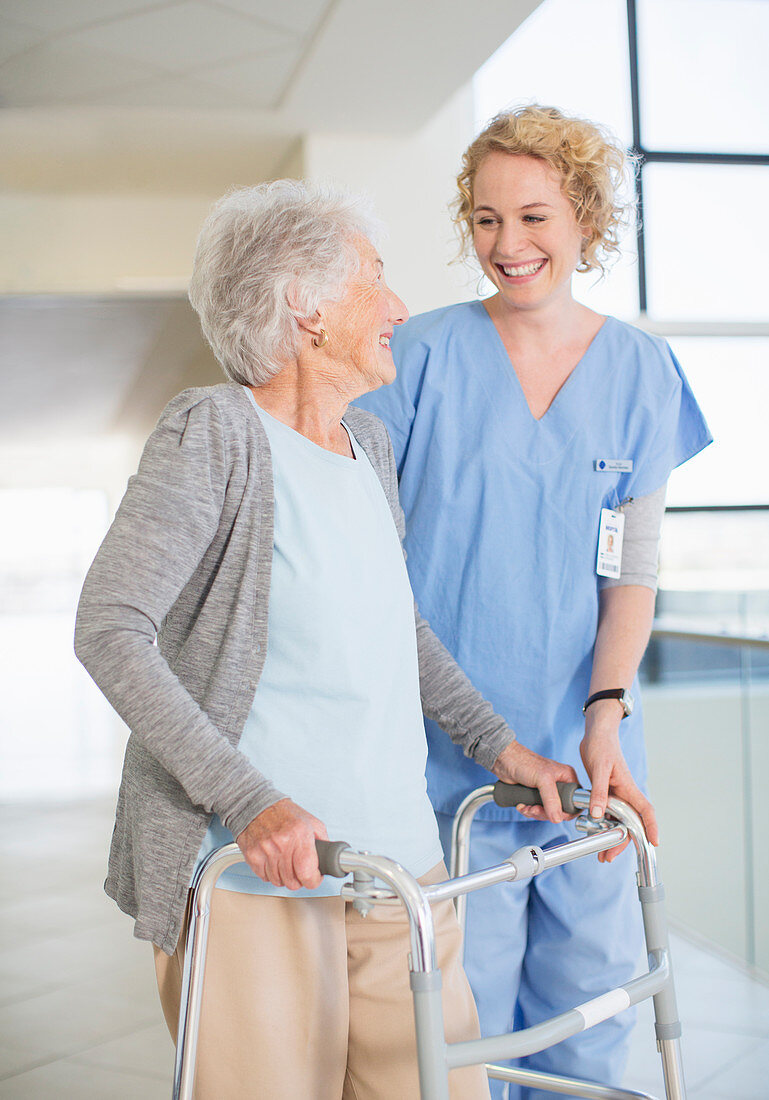Senior patient smiling at nurse