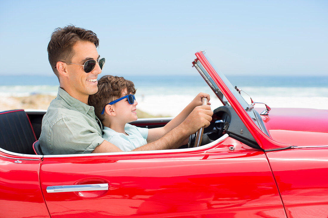 Father and son at beach