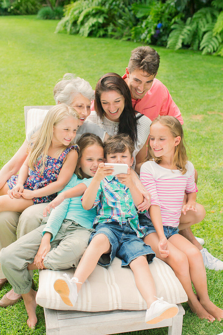 Family using cell phone