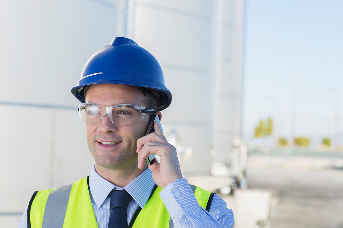 Worker talking on mobile phone