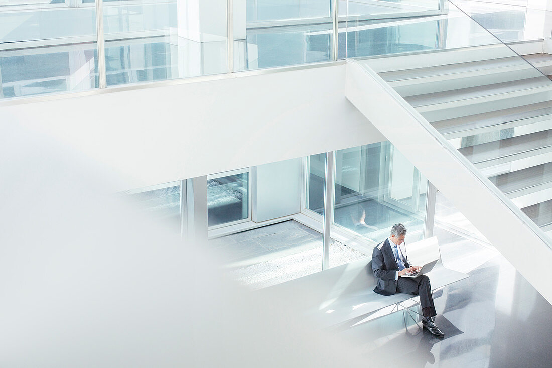 Businessman using laptop in modern office