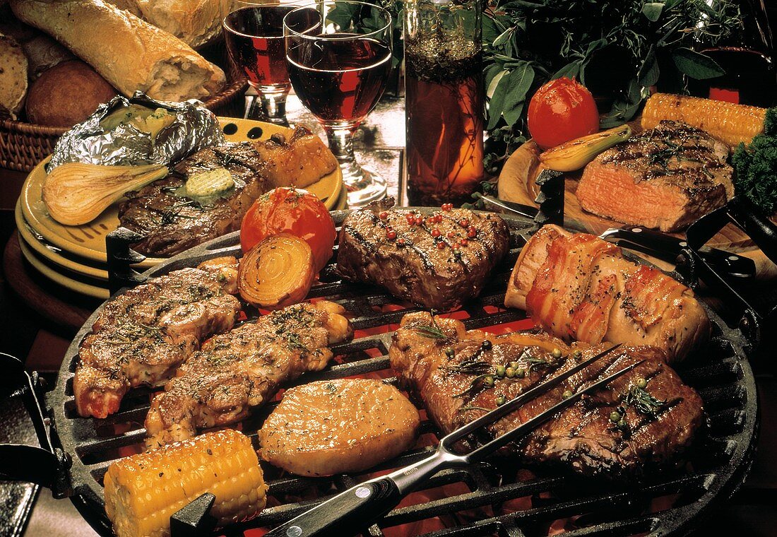 Several Meats on a Hot Grill