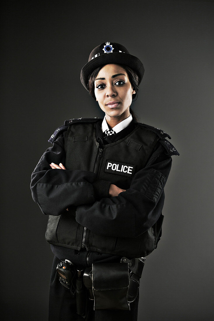Portrait of serious policewoman