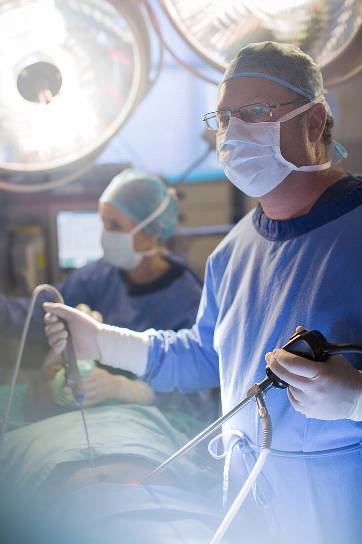 Surgeon performing laparoscopic surgery