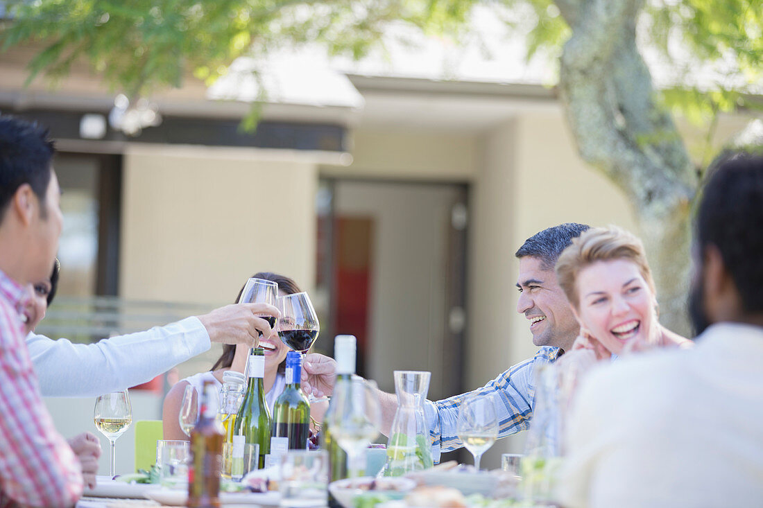 Friends toasting each other at party