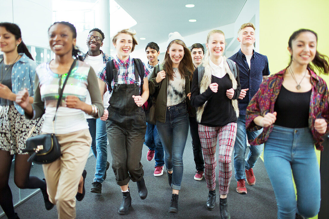 Students running in corridor