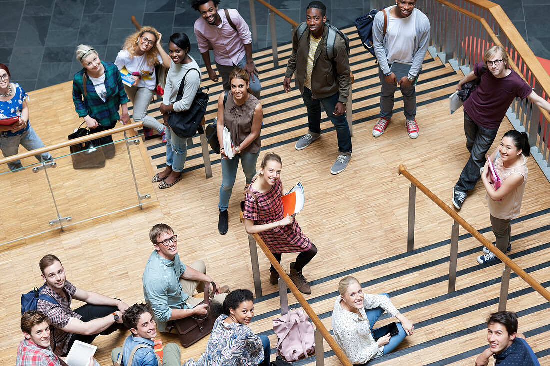 Students standing on staircase