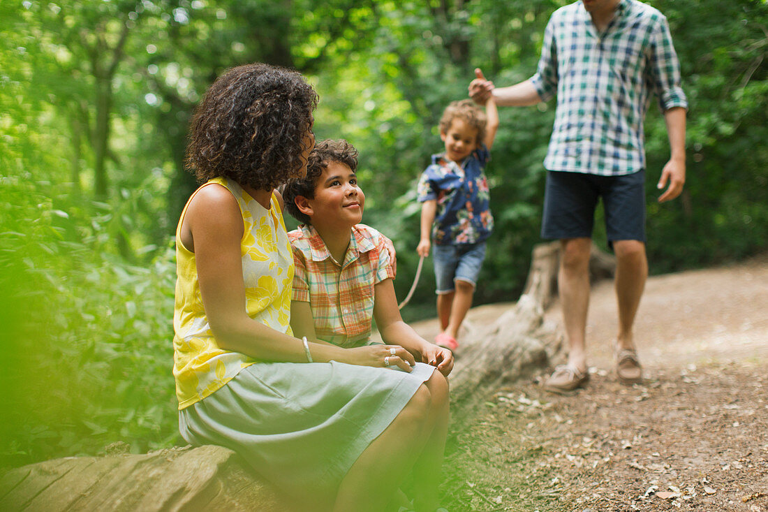 Family in woods