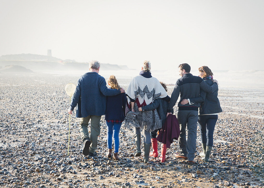 Multi-generation family on beach