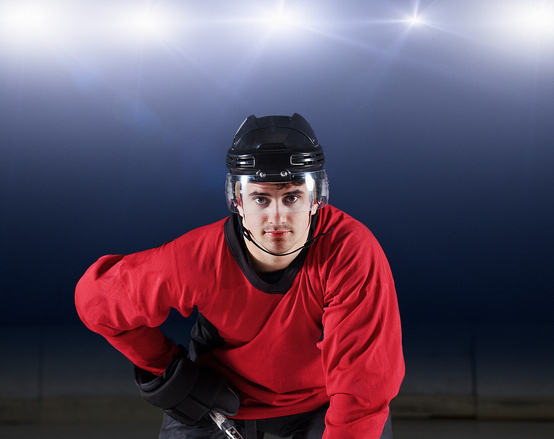 Hockey player in red uniform