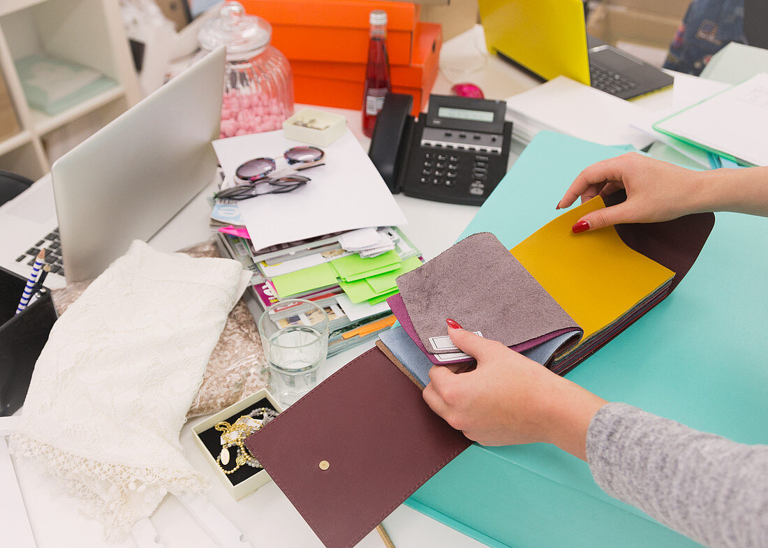 Fashion buyer browsing fabrics