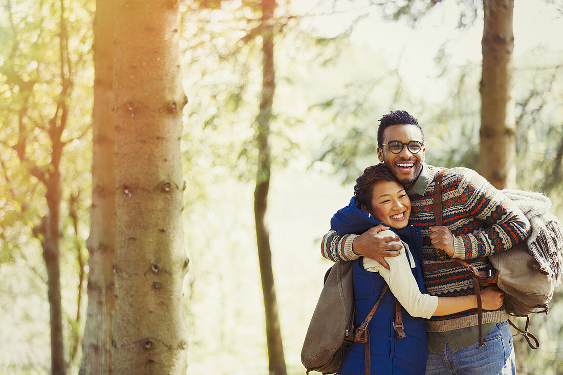 Couple hiking in woods