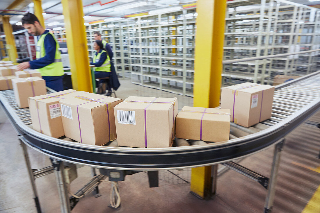 Workers processing boxes