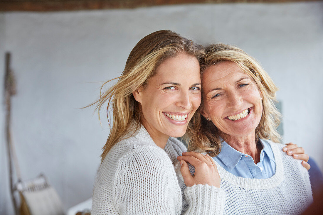 Portrait smiling mother and daughter