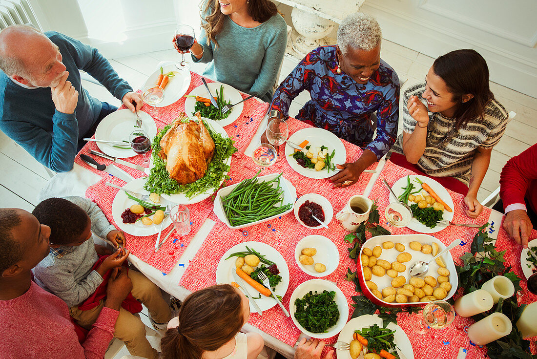 Family enjoying Christmas dinner