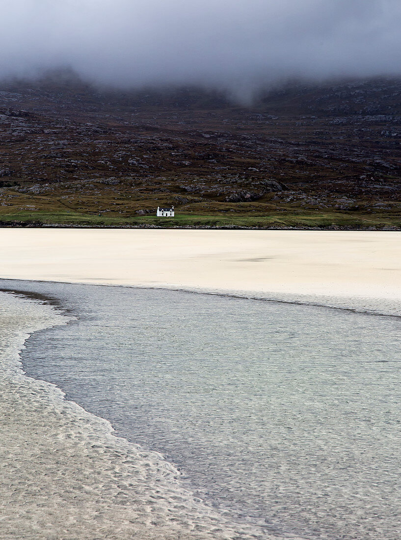 View ocean and remote house, Hebrides, Scotland