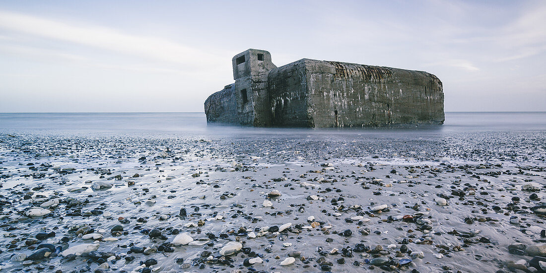 Ruins in ocean at low tide, Vigsoe, Denmark