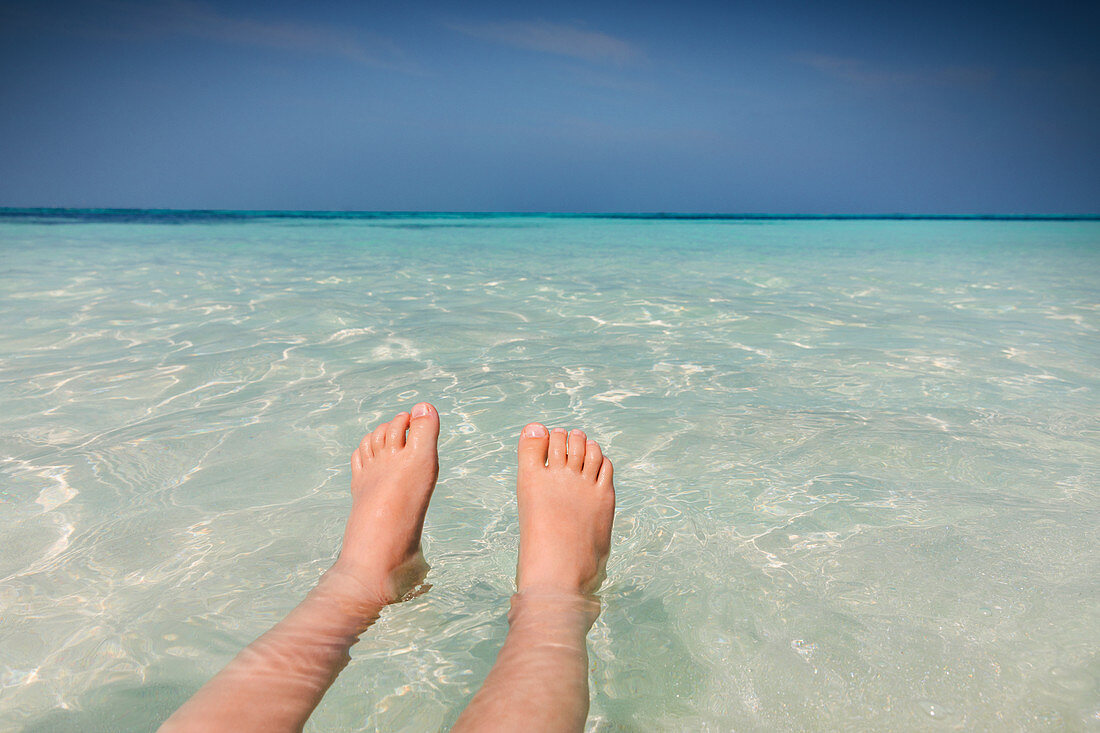 Personal perspective barefoot boy floating