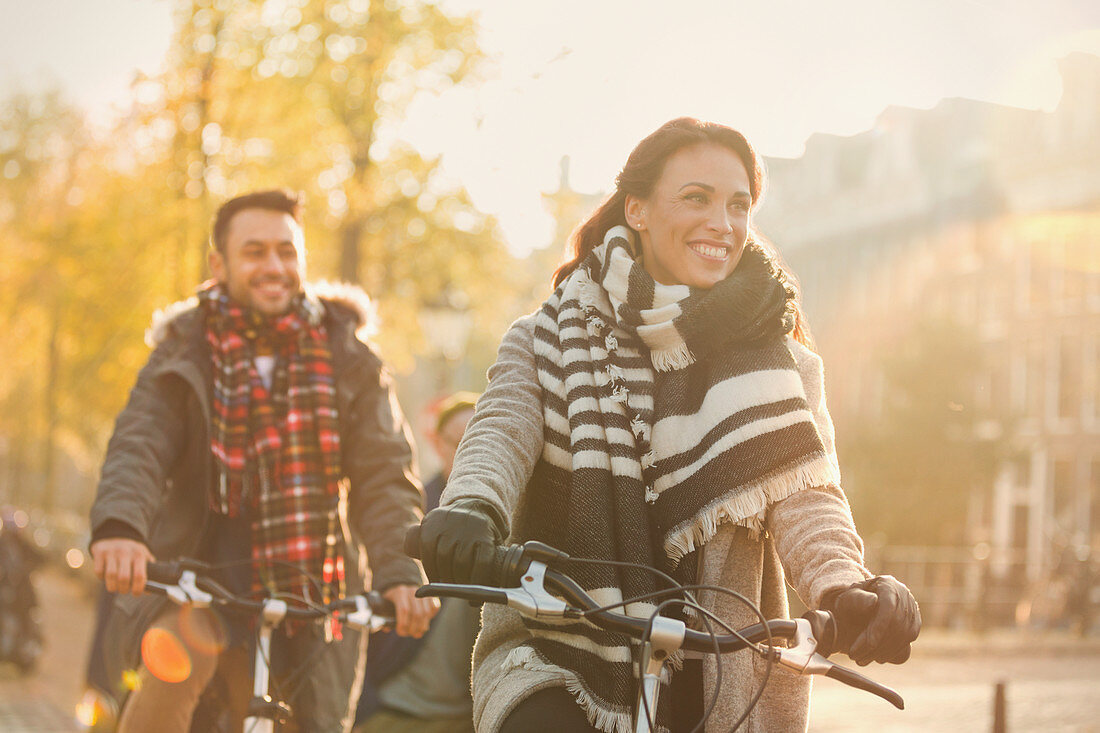 Young couple bike riding