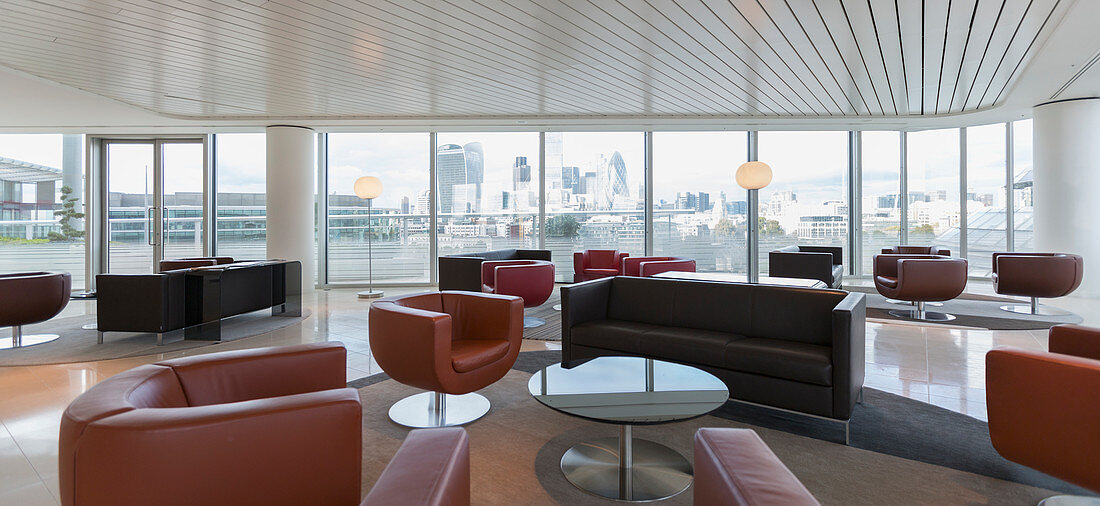 Leather furniture in high-rise office lounge