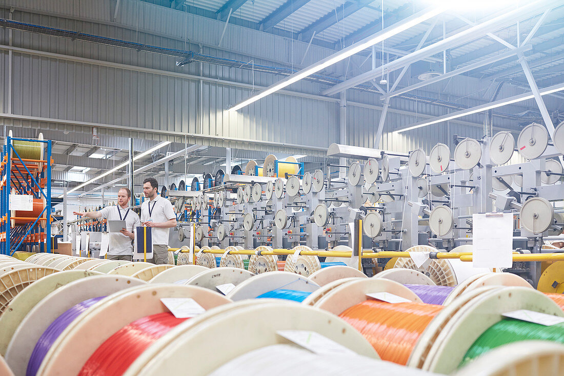 Male supervisor and worker checking inventory