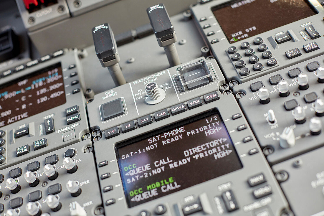 Airplane cockpit instruments and control panel