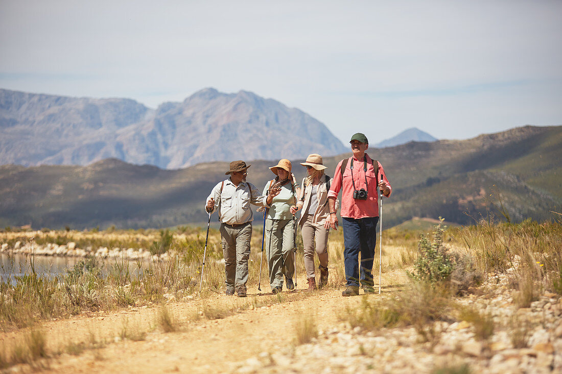 Active senior friends hiking