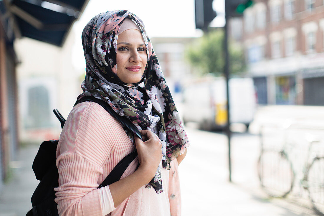 Woman in floral hijab