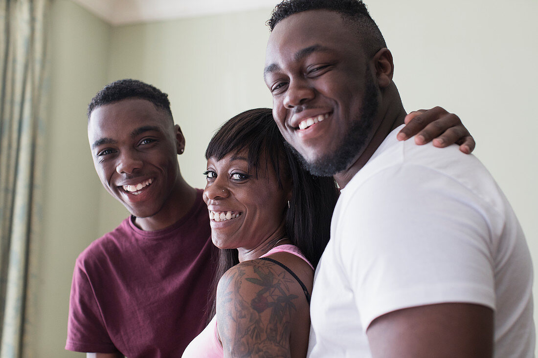 Portrait mother and teenage sons