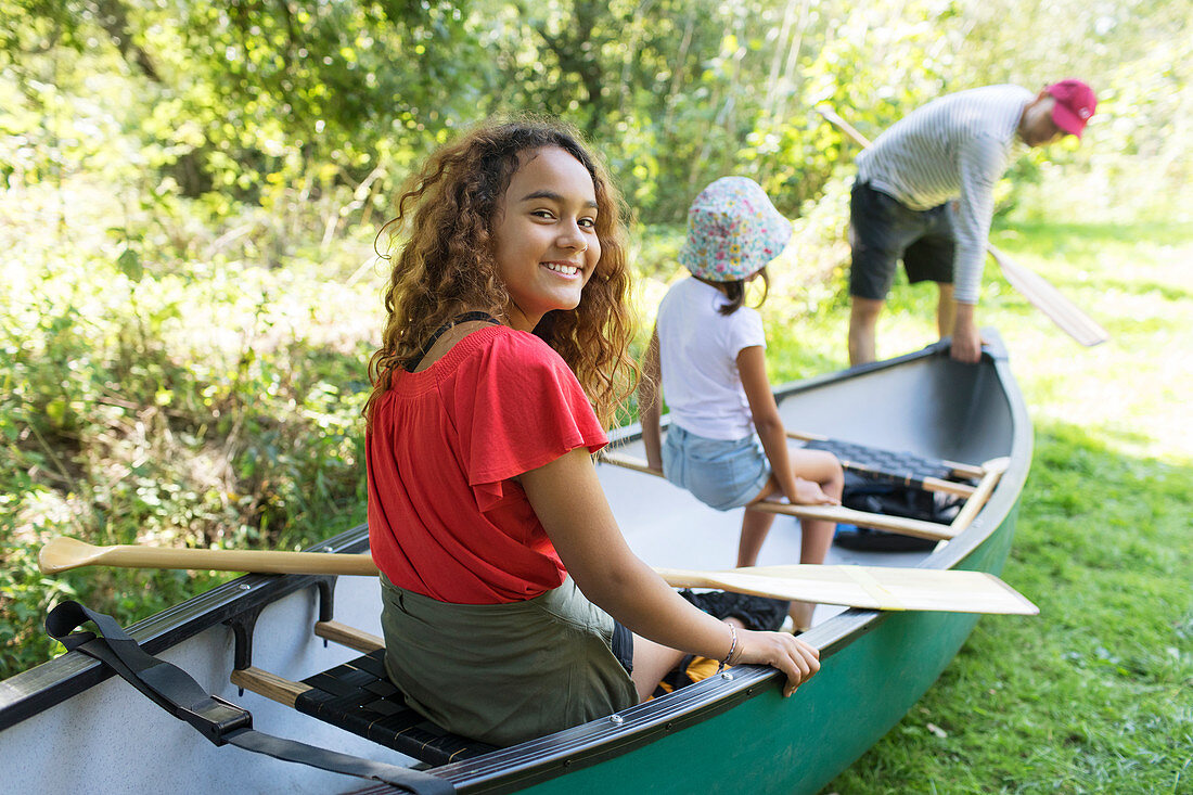 Portrait girl in canoe