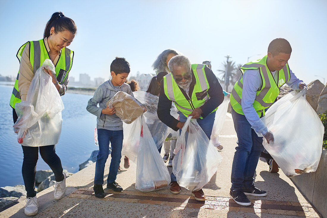 Volunteers cleaning up waterfront litter