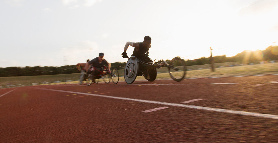 Paraplegic athletes during wheelchair race