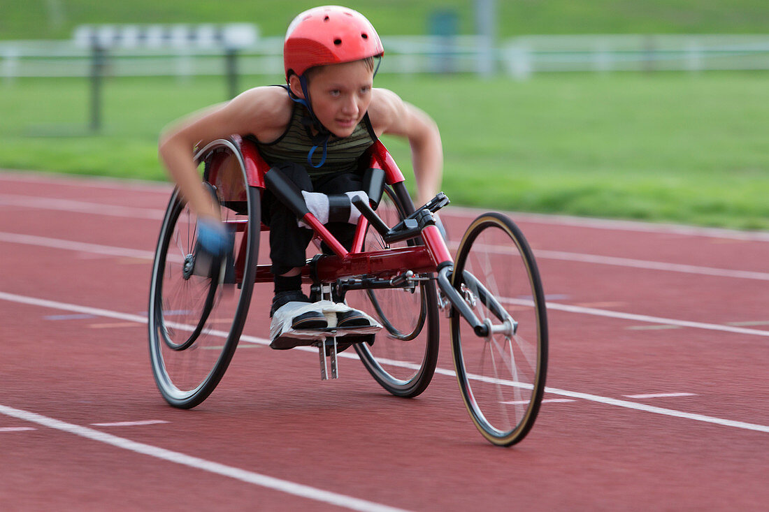 Determined, tough teenage girl paraplegic athlete