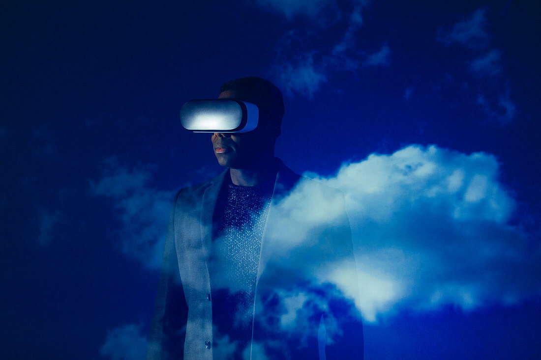 Businessman with VR simulator glasses
