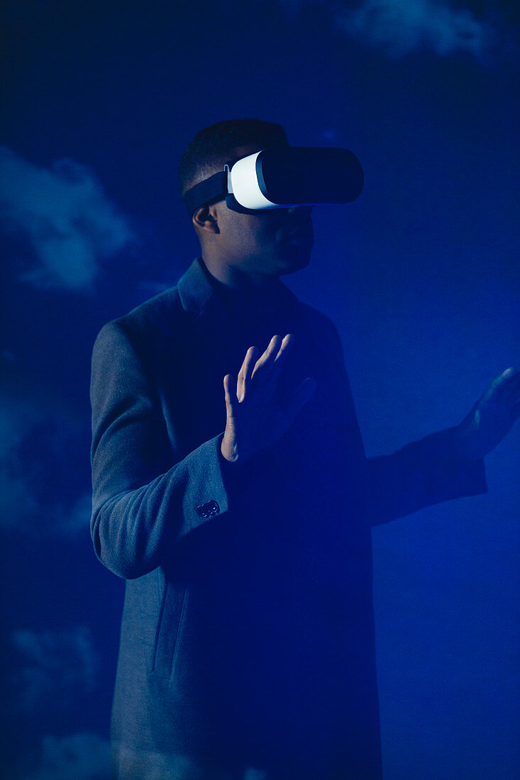 Businessman with VR simulator glasses