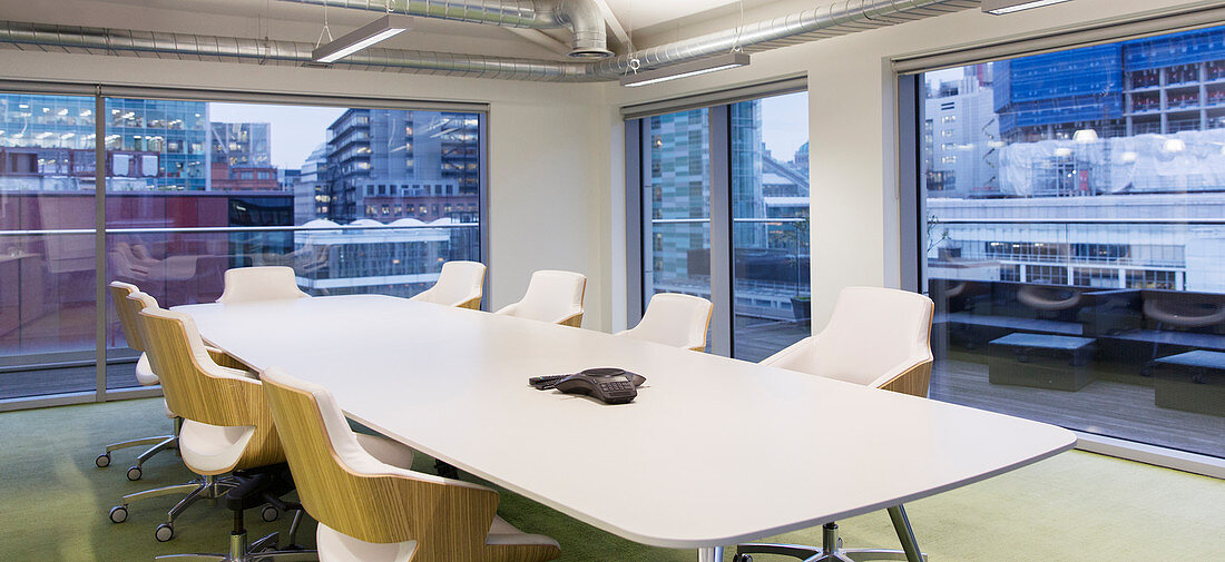 Conference table in modern, urban conference room