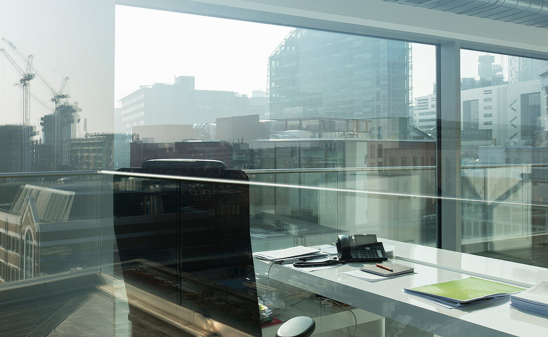 Sunny, urban highrise office