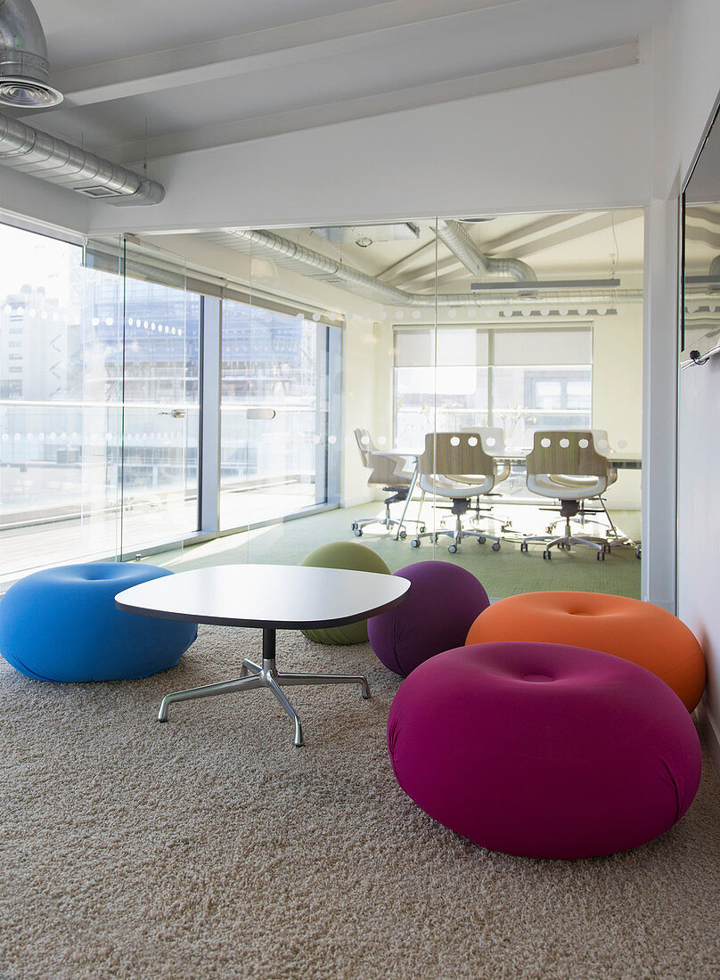 Multicolour cushions in creative office space