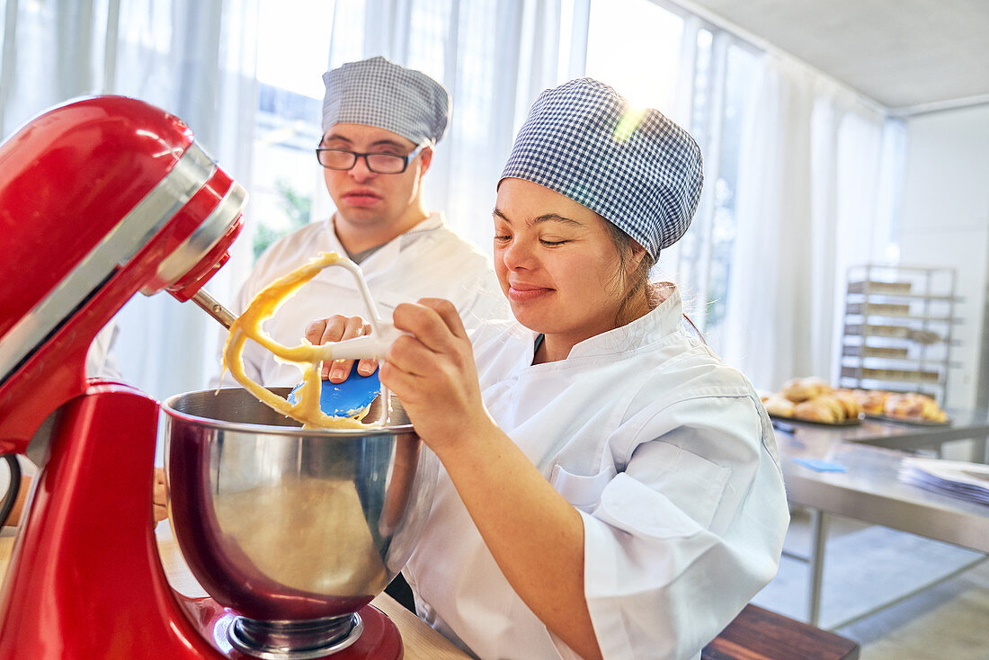 Students with Down Syndrome in baking class